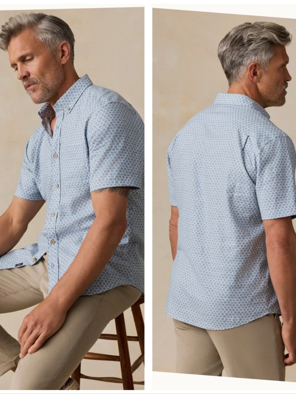 Faherty Short Sleeves Breeze Shirt Blue In The Fishscale Redux Pattern Size M
